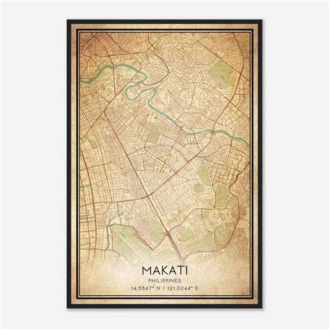 vintage makati philippines map poster makati city road wall art print