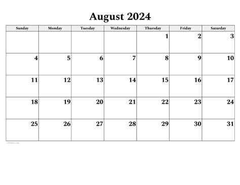 August 2025 Calendar | Free Printable PDF, XLS and PNG