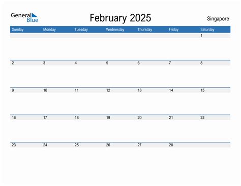 Editable February 2025 Calendar with Singapore Holidays