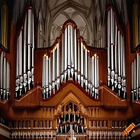 viewed   distance  large pipe organ   cathedral  setting