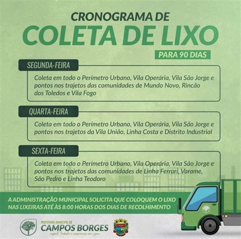 Cronograma De Recolhimento Do Lixo Em Campos Borges Je Acontece