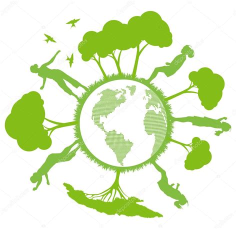 Fondo De Vector De Planeta Ecología Verde Con árboles Alrededor De