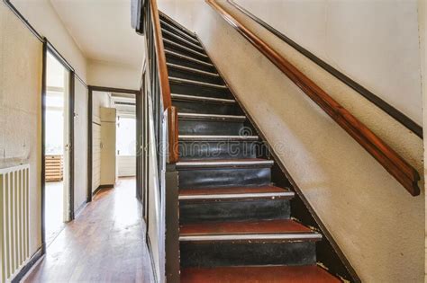 Wooden Staircase In Spacious Hall Of Apartment Stock Image Image Of