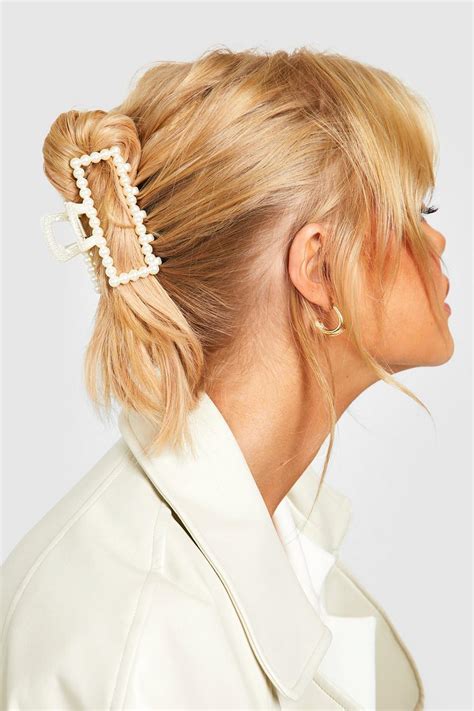 Pearl Square Claw Clip Boohoo Uk