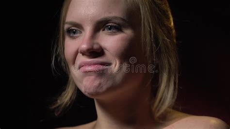 A Beautiful Woman Stands Naked And Expresses Emotion Cool Pursing Her Lip Stock Video Video