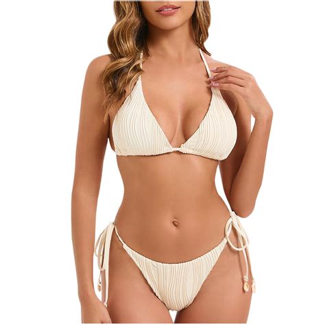 UTSJKR Women S String Triangle Bikini Set Two Piece Ribbed Halter
