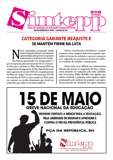 Boletim Informativo Nº 12 2019 13 De Maio De 2019 Sintepp