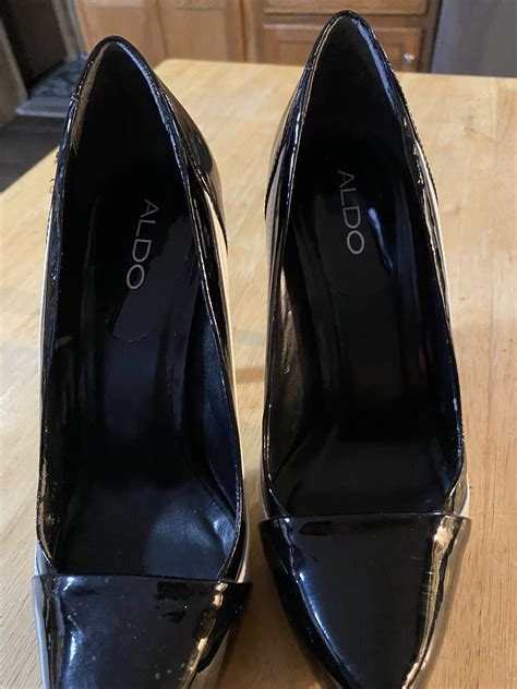 Aldo Black And White Patent Leather Pumps Size 75 Part Gem