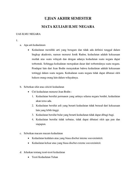 UJIAN AKHIR SEMESTER MATA KULIAH ILMU NEGARA UJIAN AKHIR SEMESTER