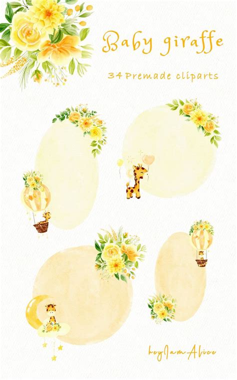 Baby Giraffe Clipart Yellow Watercolor Giraffe PNG FREE COMMERCIAL