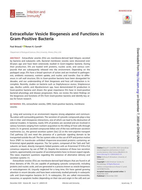 Pdf Extracellular Vesicle Ev Biogenesis And Functions In Gram