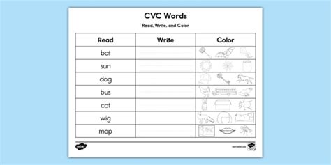 Cvc Words Read Write And Color Activity Teacher Made