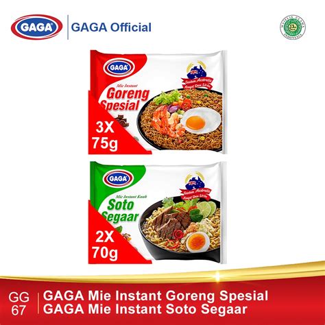 Jual GAGA Mie Goreng Spesial 75g 3pcs GAGA Mie Soto Segaar 70g 2pcs