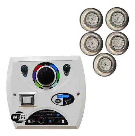 Kit De 5 Reflectores LED Para Piscina Rgb Inox 9W Central Wifi Sodramar