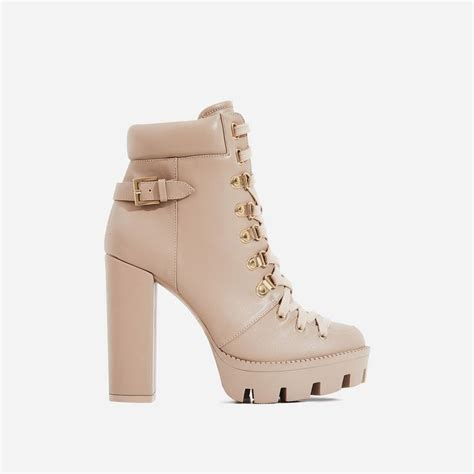 Veera Platform Ankle Biker Boot In Nude Faux Leather