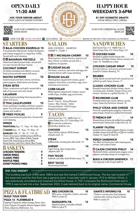 Menu at Commercial House pub & bar, Richmond