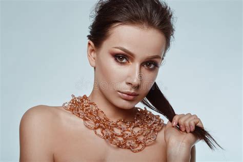 Portrait Of Beautiful Glamorous Sensual Brunette Model Stock Photo