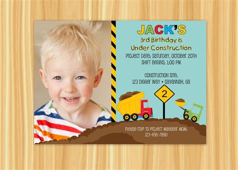 Custom Printable Construction Zone Birthday Party Invitation With Photo