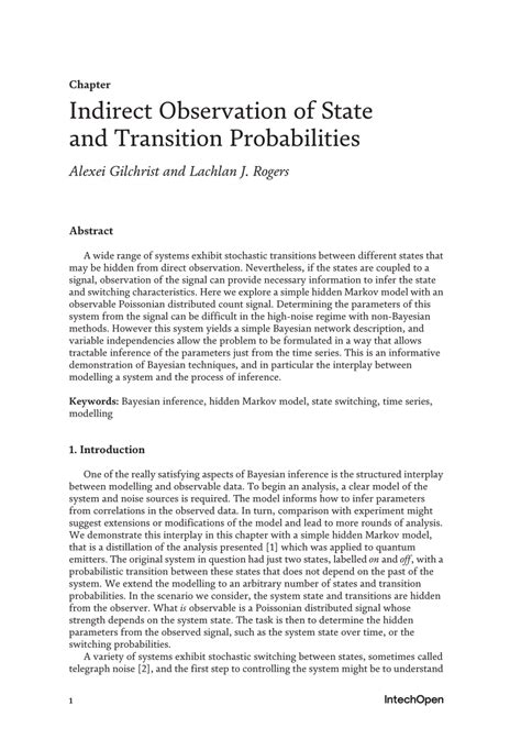 Pdf Indirect Observation Of State And Transition Probabilities