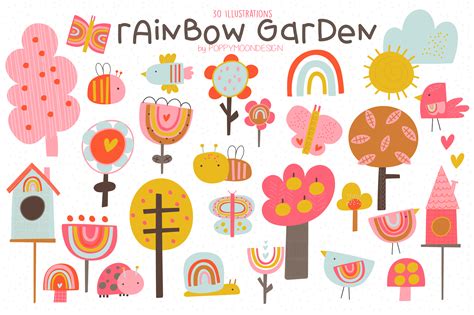 Rainbow Garden Clipart Set Gr Fico Por Poppymoondesign Creative Fabrica