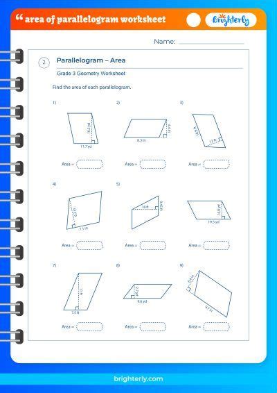 Free Area Of Parallelogram Worksheets For Kids Pdfs Brighterly