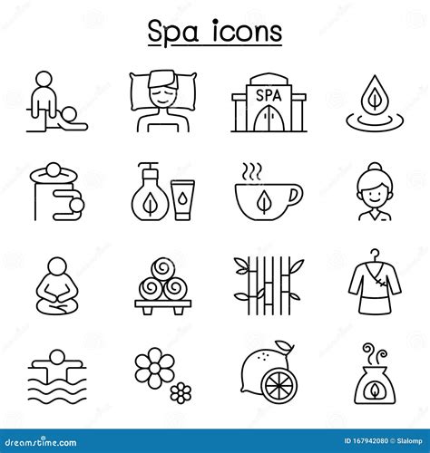 Spa Massage Aroma Therapy Icon Set In Thin Line Style Stock