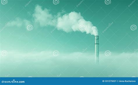 A Single Industrial Smokestack Emits White Smoke Into A Green Tinted