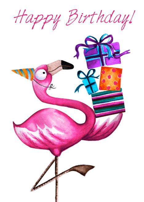 Happy Birthday Flamingo With Gifts Crimson Kisses Range Card Ad