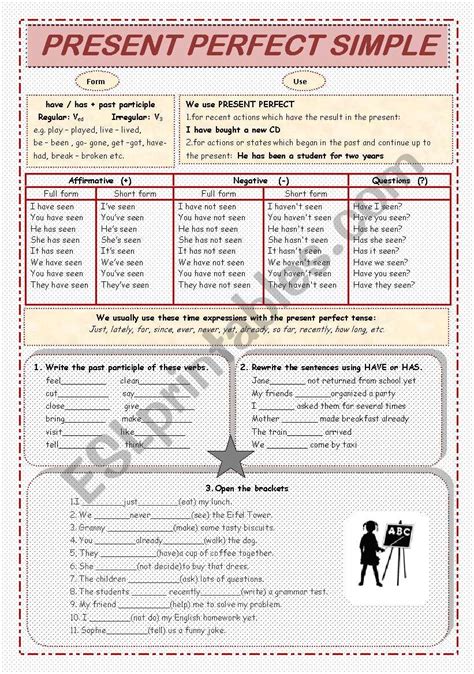 Present Perfect Esl Worksheet By Luboff