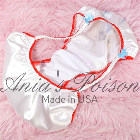 Anias Sissy Satin White String Bikini Patriotic Tinkerbell Shiny Wetlook Mens Panties Sz L