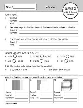 Nbt Assessment Read Write Compare Decimals By Kathleen And Mande