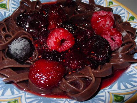 Olive N Grape Chocolate Pasta With Mixed Berry Caramel Sauce