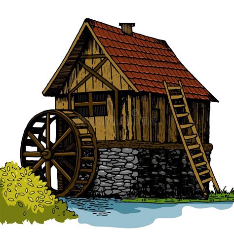 Hand Drawing Water Mill Stock Illustrations Hand Drawing Water