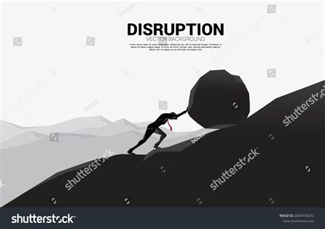 Silhouette Businessman Pushing Big Rock Top Stock Vector (Royalty Free ...