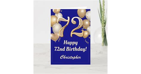 72nd Birthday Navy Blue and Gold Balloons Confetti Card | Zazzle