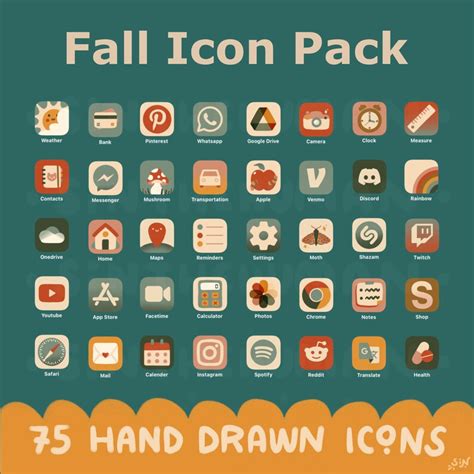 Fall Aesthetic Ios Android App Icon Pack 75 Hand Drawn App Etsy