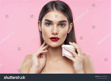 Beautiful Woman Naked Shoulders Red Lips Stock Photo Shutterstock