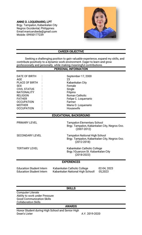 anne resume anne  loquenario lpt brgy tampalon kabankalan city