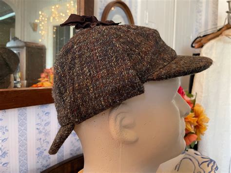 Vintage Deerstalker Hat Brown Tweed Hat Cap B650 Brown Green Hand Woven Harris Tweed Wool