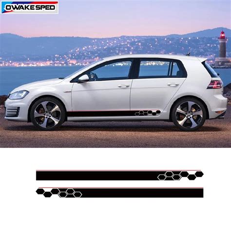 OwakeSped Car Styling Door Side Skirt Sticker Sport Beehive Stripes