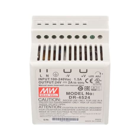 MEAN WELL - DR-4524 - Power Supply,AC-DC,24V,1.87A,85-264V In,Enclosed ...