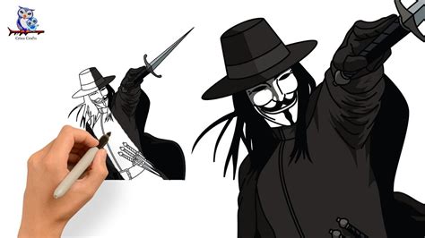 How To Draw V For Vendetta Guy Fawkes Mask Easy Art Tutorial Easy Art