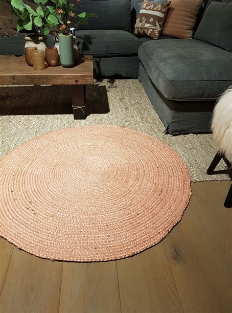 Vloerkleed Poederroze Jute Rond Pure Wood