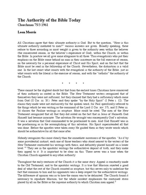 Leon Morris The Authority Of The Bible Today Pdf Pdf Revelation