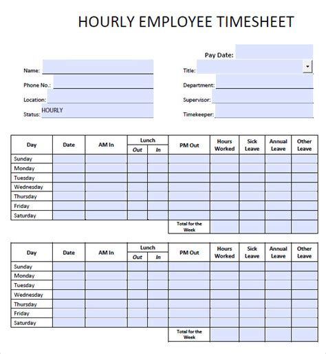 employee hourly timesheet template 15+ employee timesheet templates ...