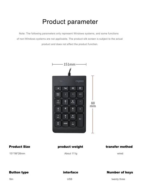 RAPOO K10 23 Keys Compact Wired Numeric Keypad Number Pad