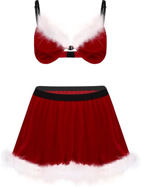 Amazon Sholeno Women S Adult Red Christmas Lingerie Set Santa Underwire Bra Top With Mni