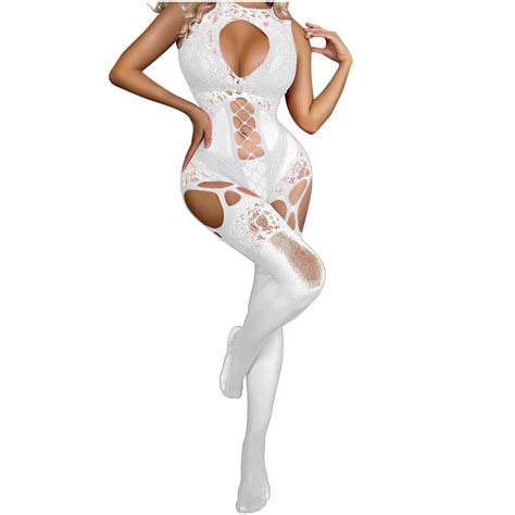 Odeerbi Women S Lingerie Bodysuit Set Valentine S Day Sexy Solid Color Mesh Cloth