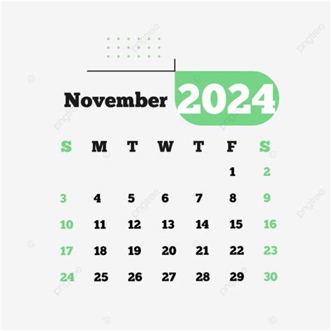 Calendário Transparente Novembro 2024 Vetor PNG Calendário Mensal