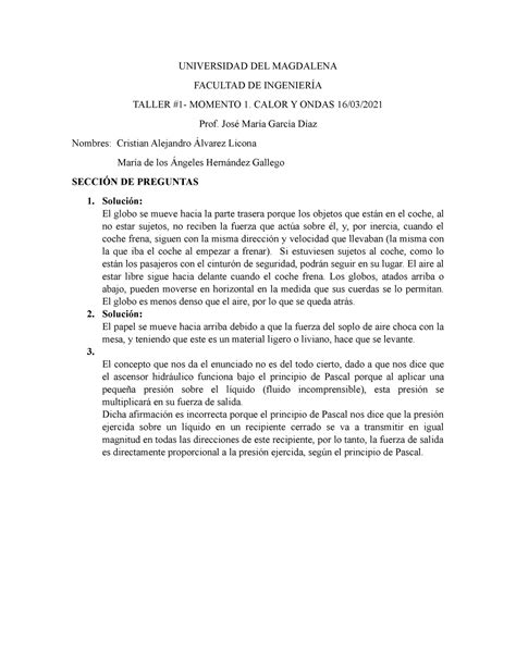 Calor Y Ondas Grupo 13 UNIVERSIDAD DEL MAGDALENA FACULTAD DE